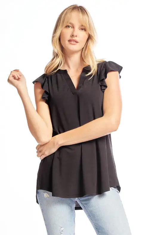 Figure It Out Ruffle Sleeve Top - Black