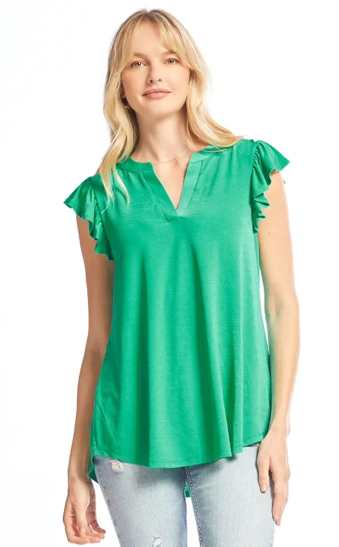 Figure It Out Ruffle Sleeve Top - Emerald