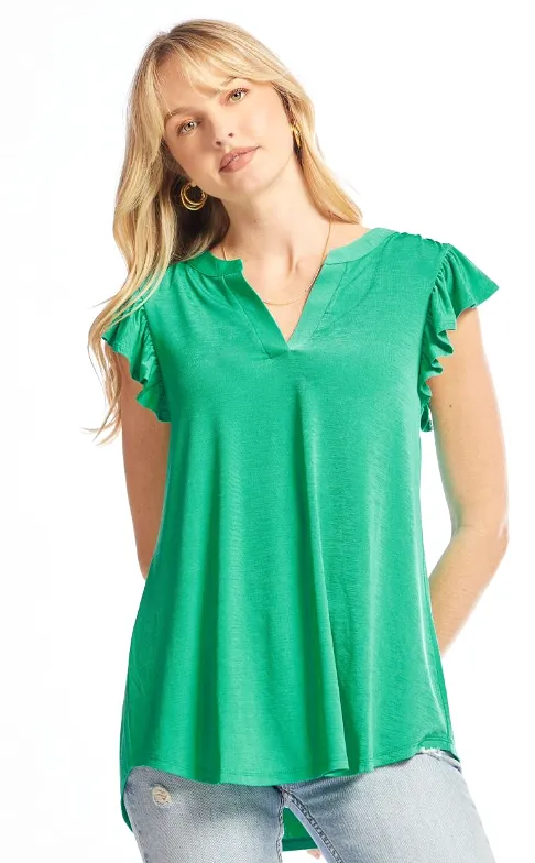 Figure It Out Ruffle Sleeve Top - Emerald