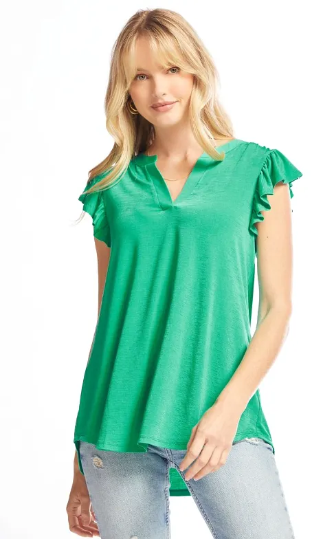 Figure It Out Ruffle Sleeve Top - Emerald