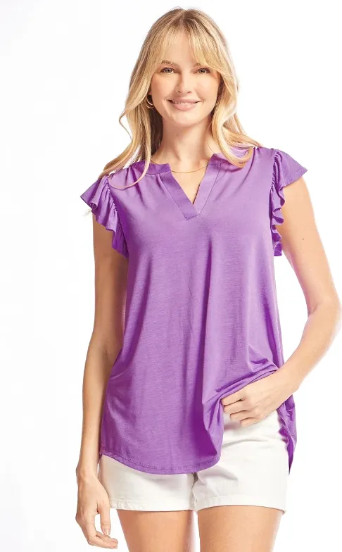 Figure It Out Ruffle Sleeve Top - Lavender