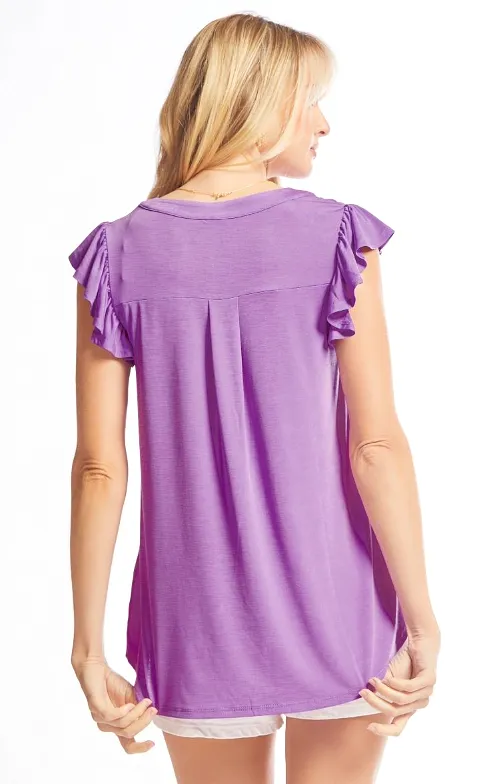 Figure It Out Ruffle Sleeve Top - Lavender