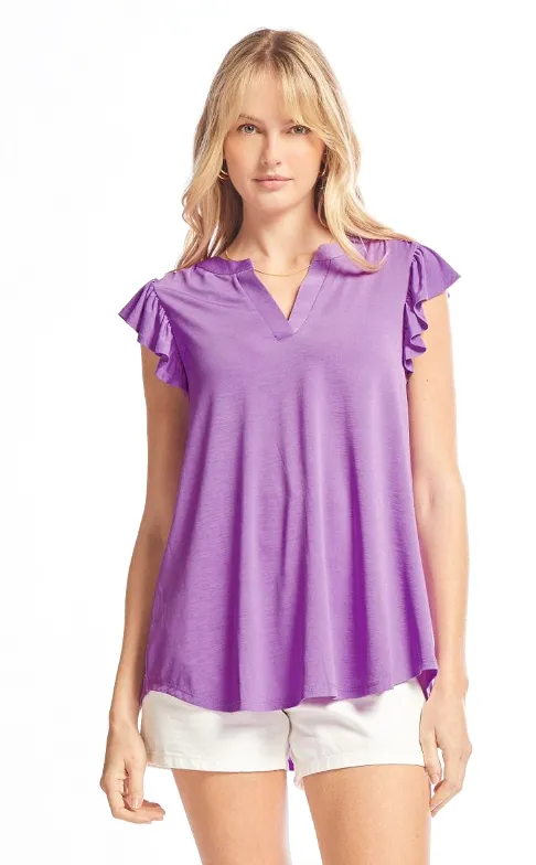 Figure It Out Ruffle Sleeve Top - Lavender