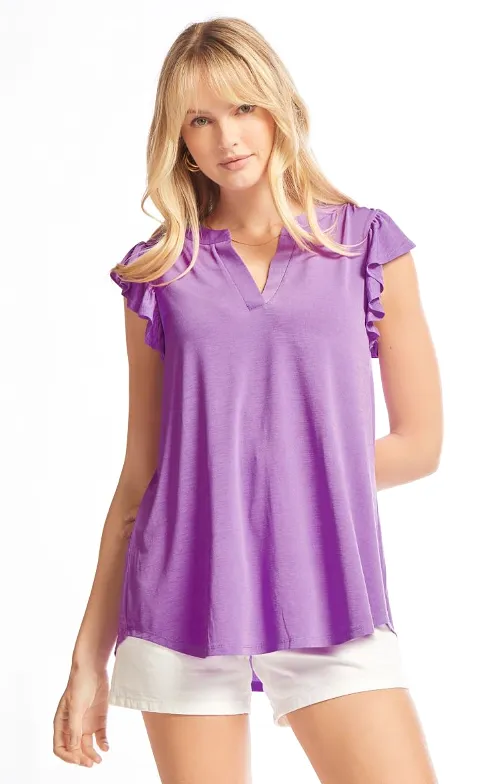 Figure It Out Ruffle Sleeve Top - Lavender