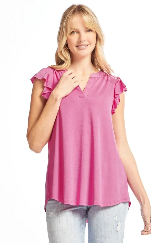 Figure It Out Ruffle Sleeve Top - Magenta