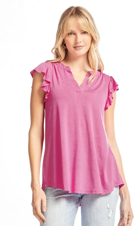 Figure It Out Ruffle Sleeve Top - Magenta