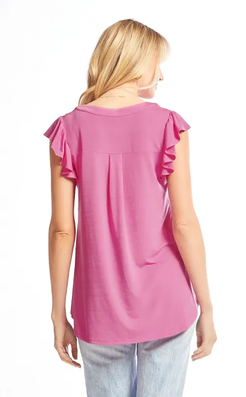 Figure It Out Ruffle Sleeve Top - Magenta