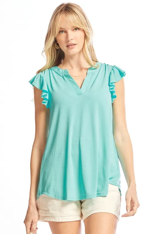 Figure It Out Ruffle Sleeve Top - Neon Blue