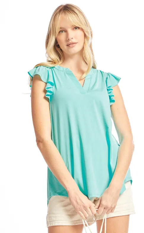 Figure It Out Ruffle Sleeve Top - Neon Blue