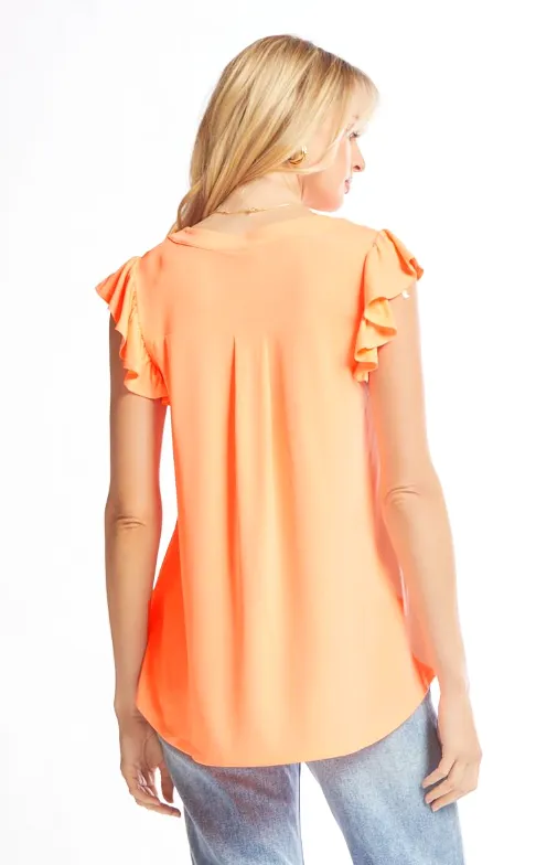 Figure It Out Ruffle Sleeve Top - Neon Orange