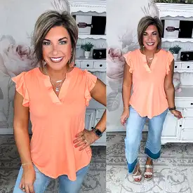 Figure It Out Ruffle Sleeve Top - Neon Orange