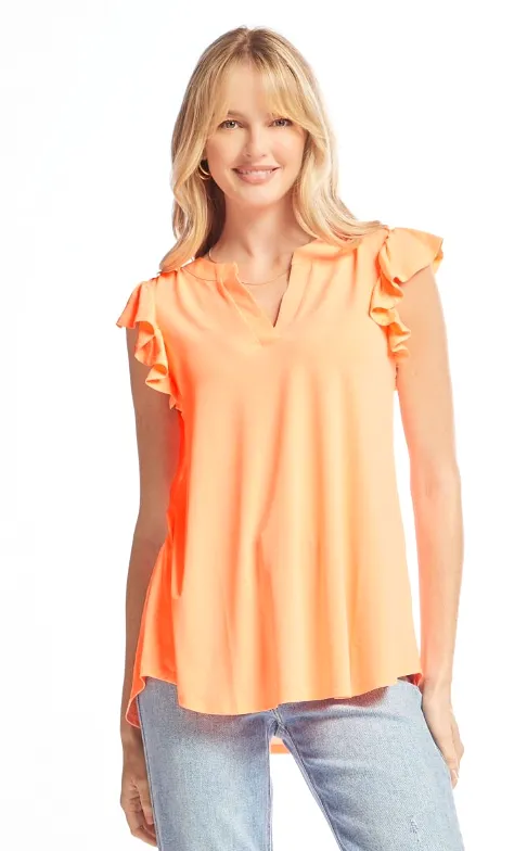 Figure It Out Ruffle Sleeve Top - Neon Orange