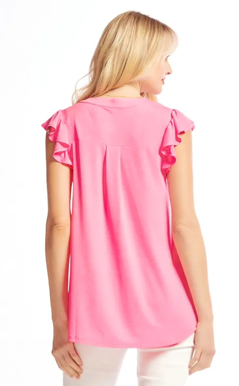 Figure It Out Ruffle Sleeve Top - Neon Pink