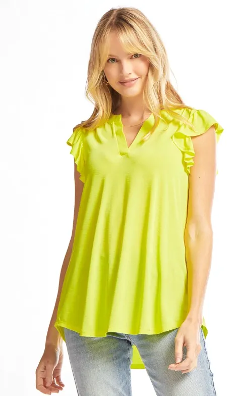 Figure It Out Ruffle Sleeve Top - Neon Yellow