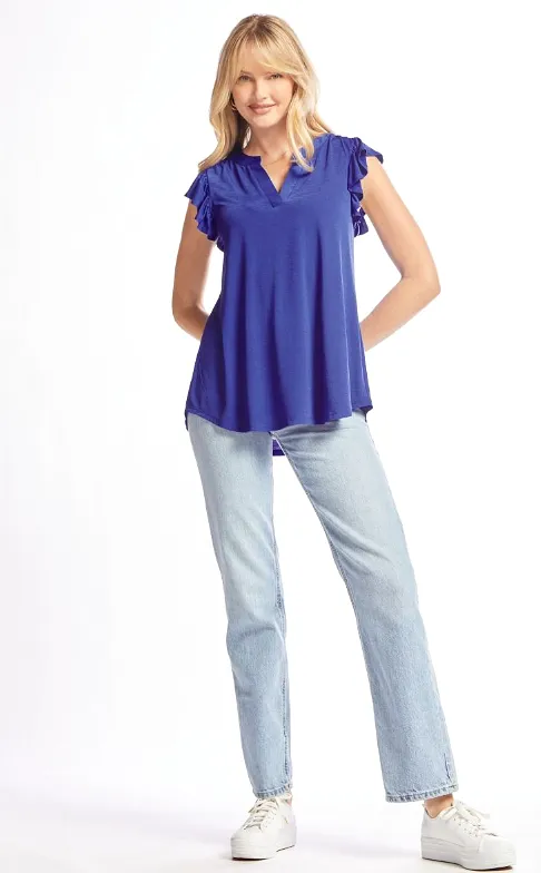 Figure It Out Ruffle Sleeve Top - Royal Blue