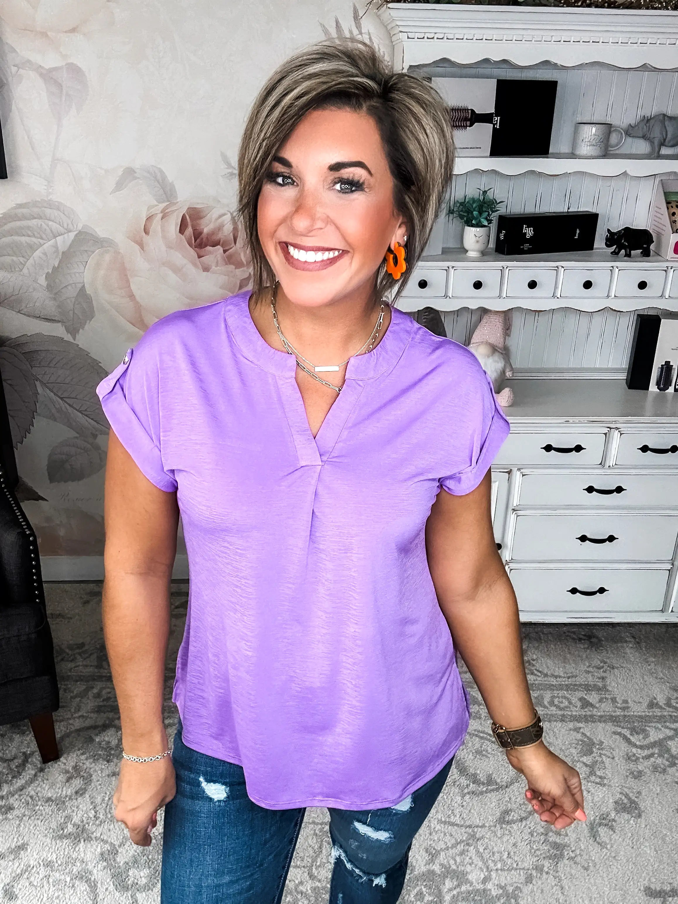 Figure It Out Top Short Sleeve - Lavender