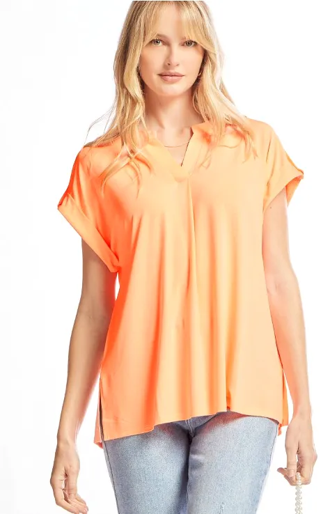 Figure It Out Top Short Sleeve - Neon Orange