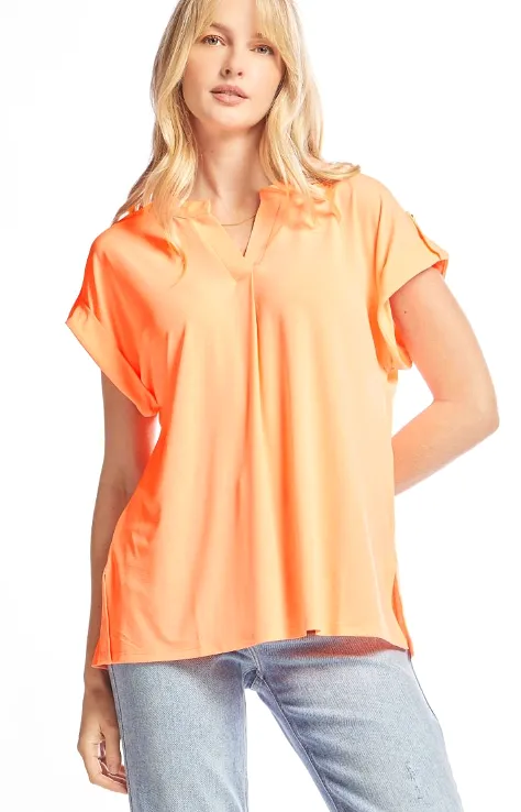 Figure It Out Top Short Sleeve - Neon Orange