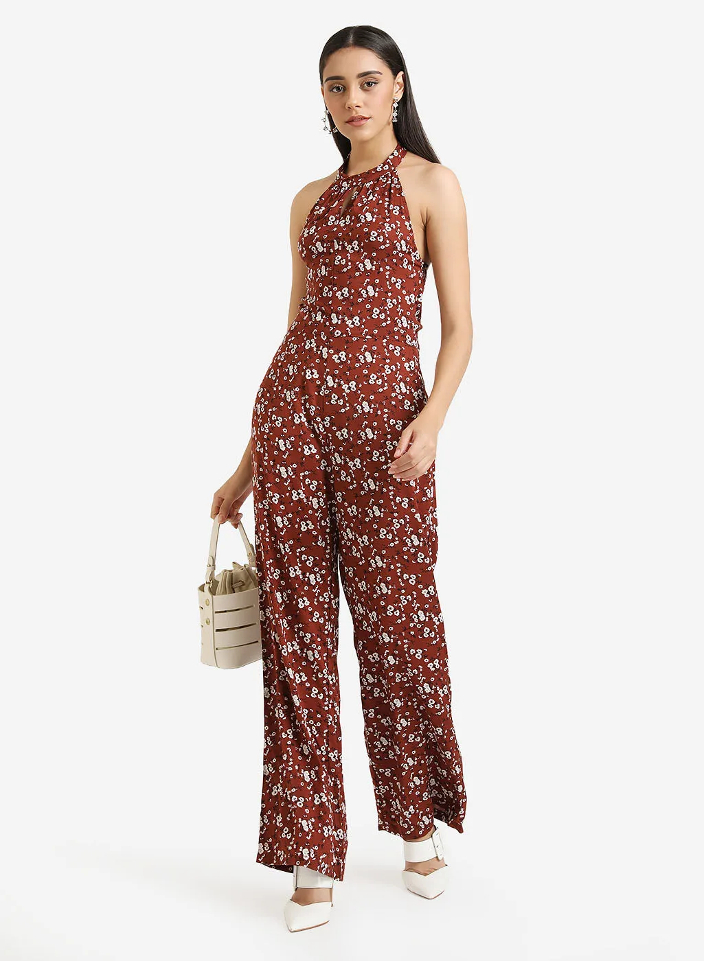 Floral Print Halter Neck Jumpsuit