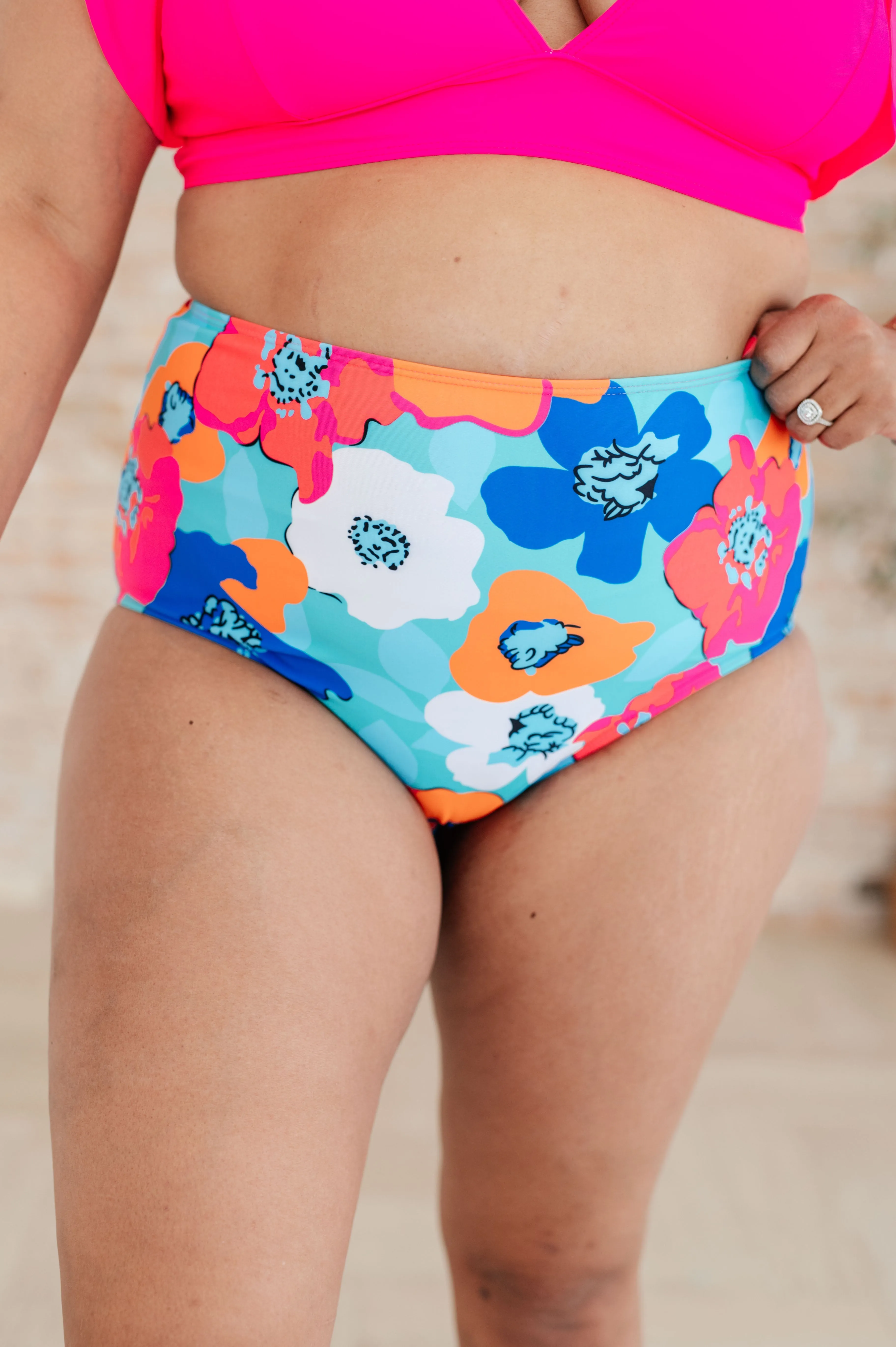 Floral Print High Waisted Swim Bottoms