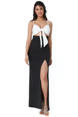 Goddiva Front Bow Tie Maxi Dress