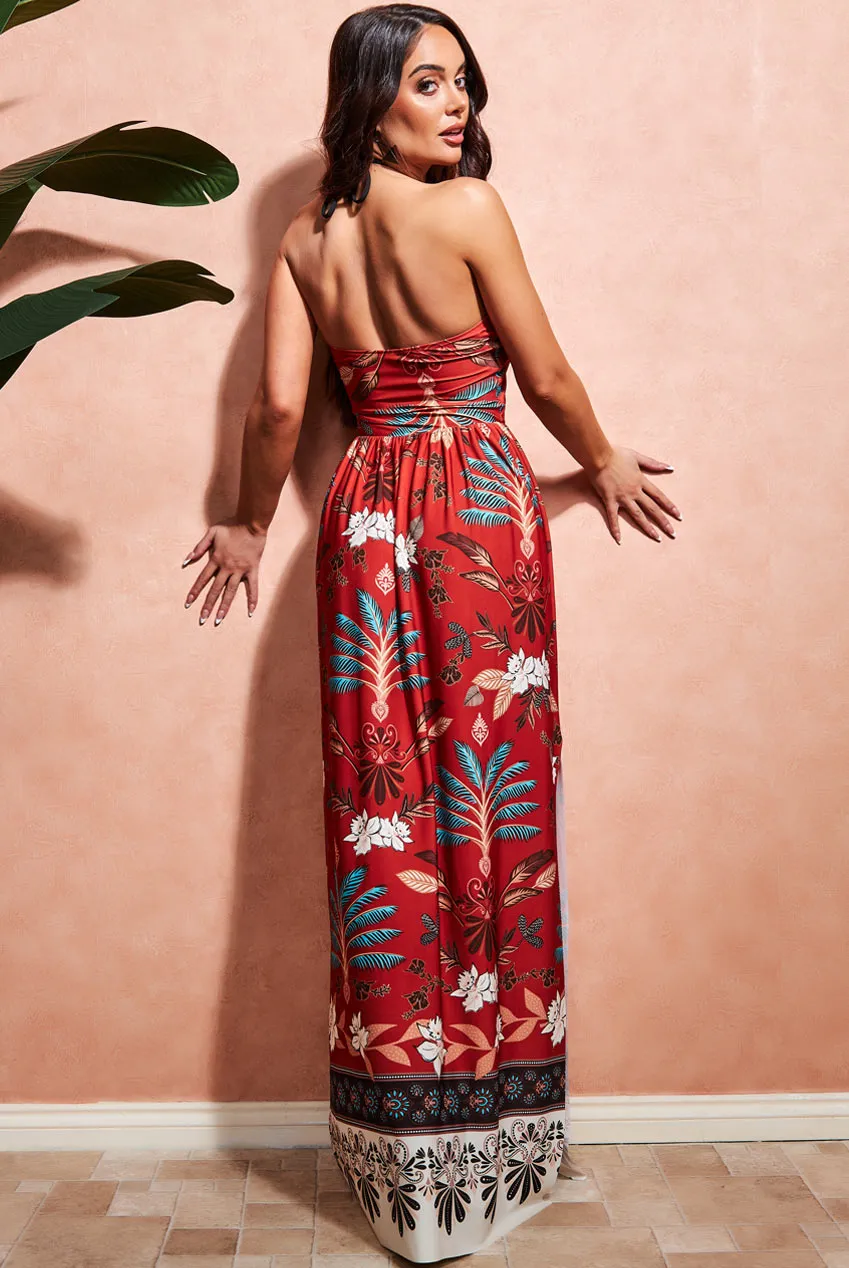 Goddiva Printed Tie Back Maxi Dress