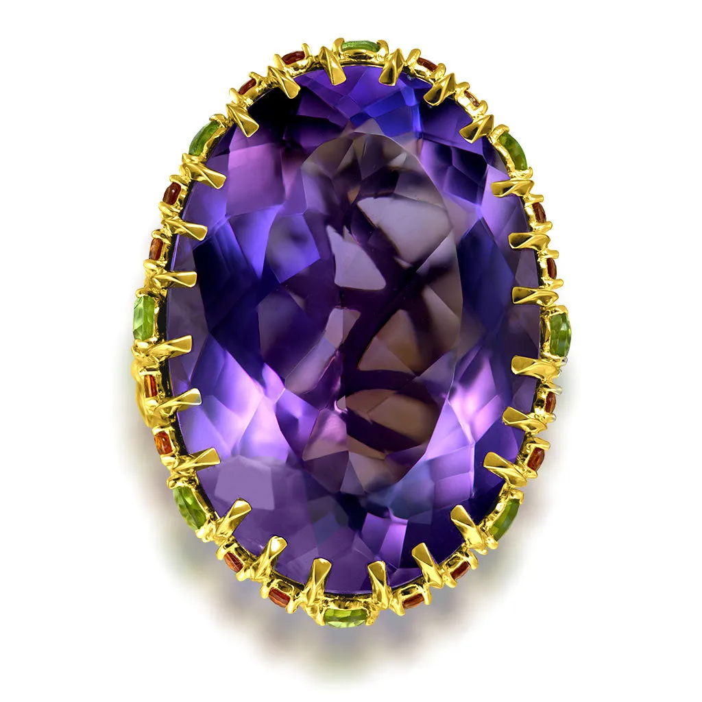 Gold Blossom Ring with Oval Amethyst & Peridot