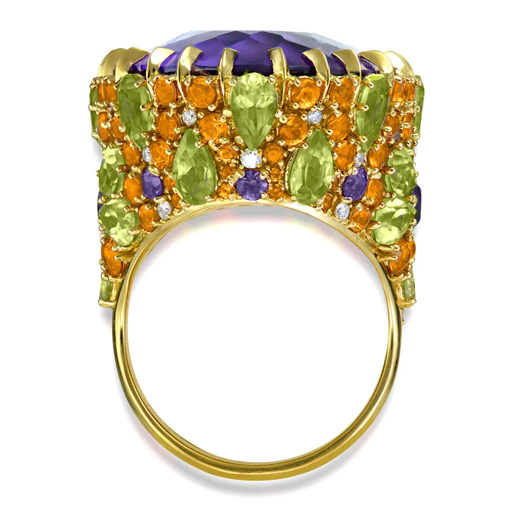 Gold Blossom Ring with Oval Amethyst & Peridot