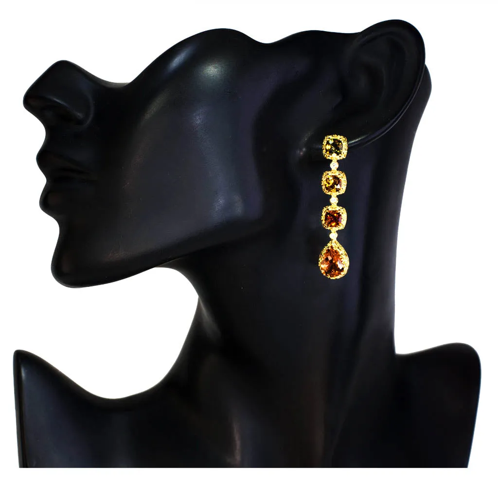 Gold Byzantine Long Drop Earrings with Tourmalines