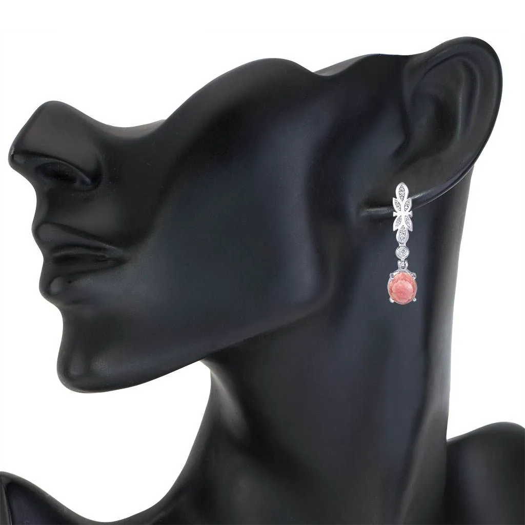 Gold Cocktail Earrings With Rhodochrosite & Diamonds