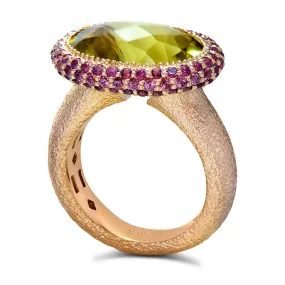 Gold Cocktail Ring with Lemon Quartz & Garnets