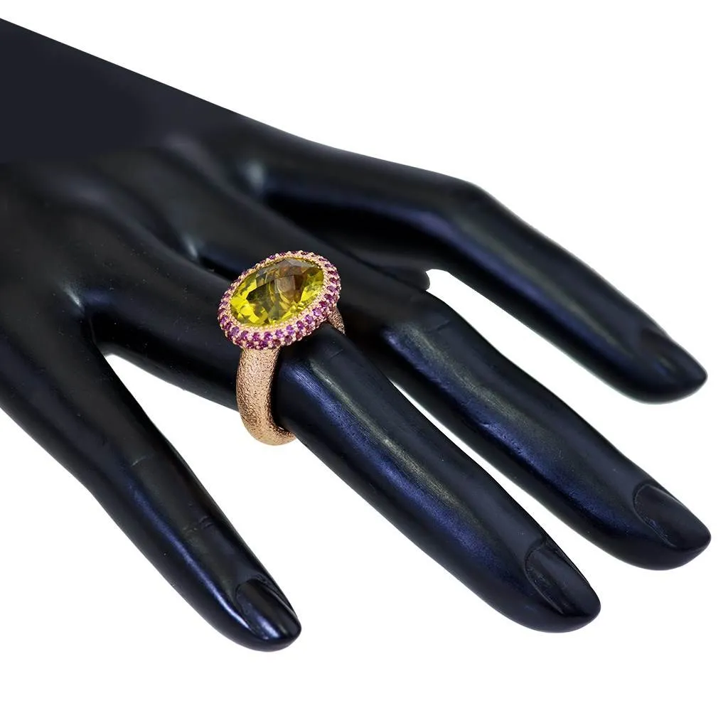 Gold Cocktail Ring with Lemon Quartz & Garnets