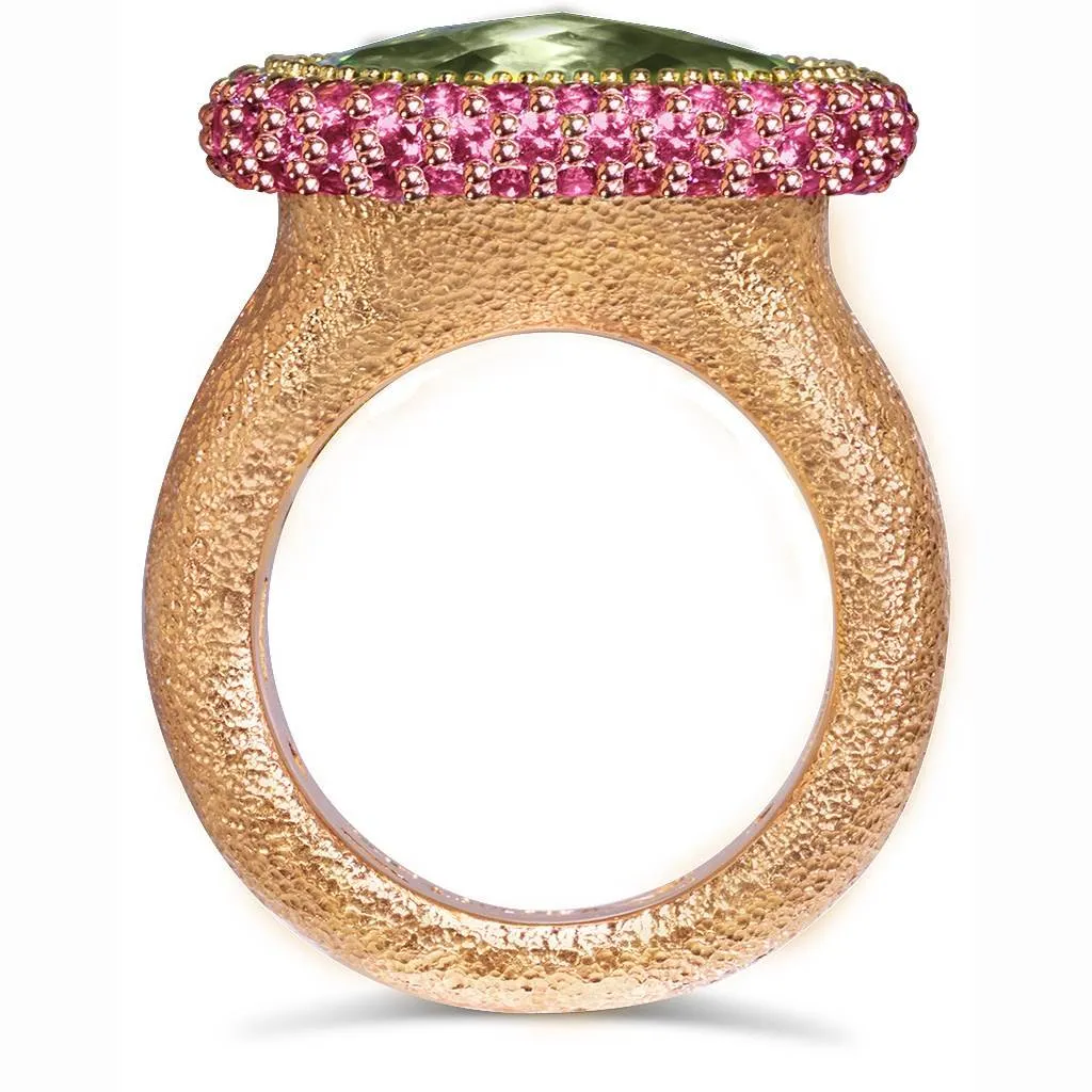 Gold Cocktail Ring with Peridot & Pink Sapphire