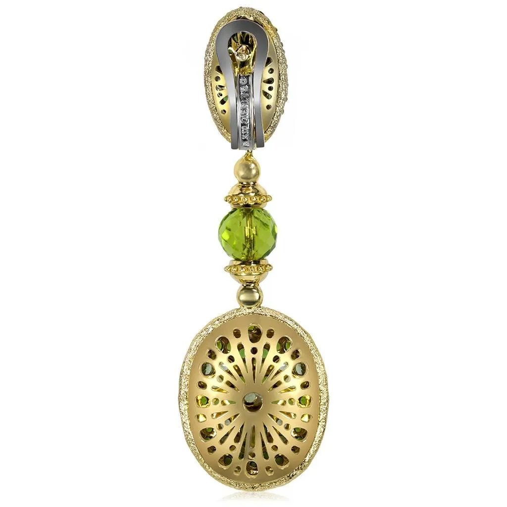 Gold Fine Lace Drop Earrings, Chrome Diopside, Peridot