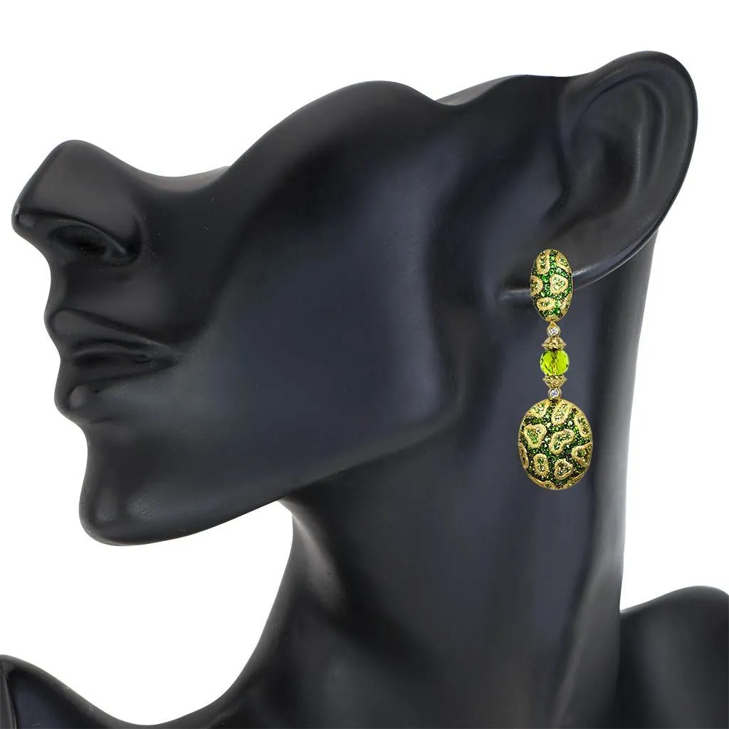 Gold Fine Lace Drop Earrings, Chrome Diopside, Peridot