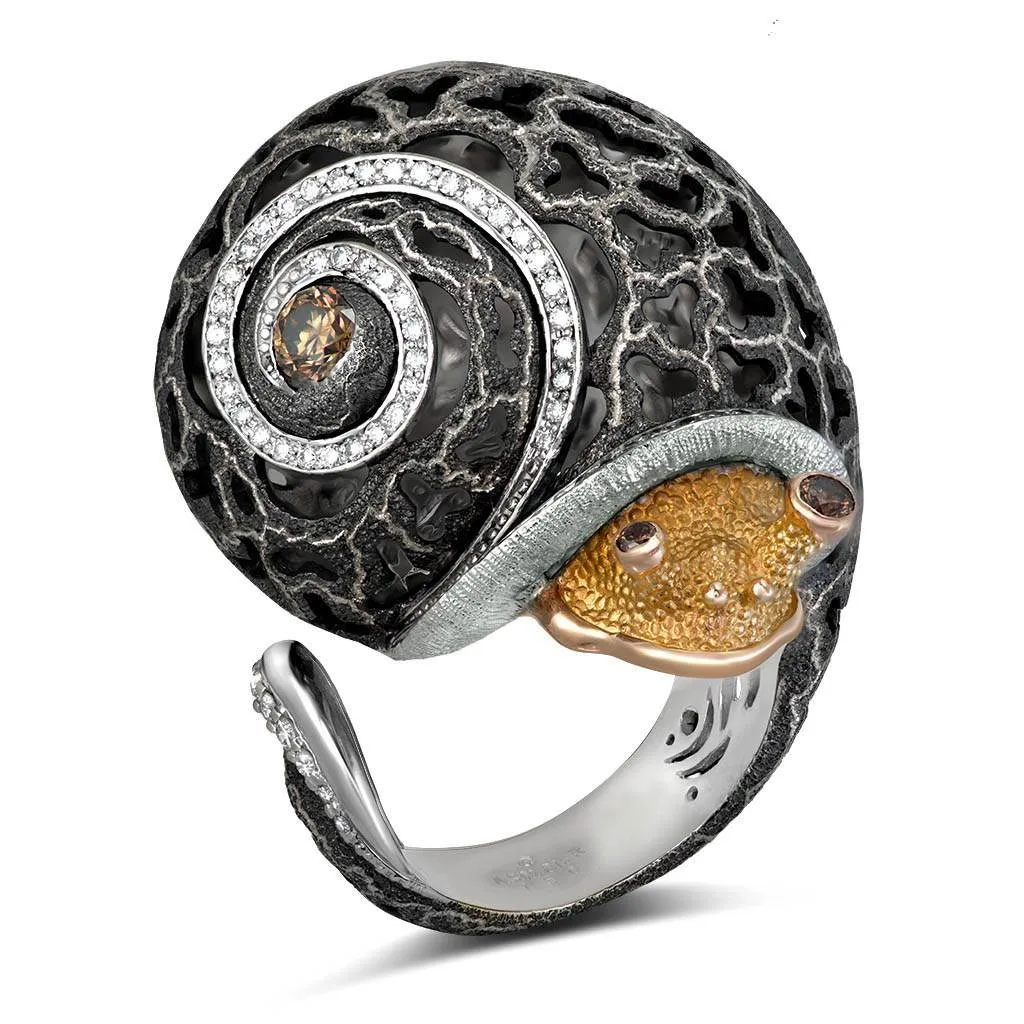 Gold Grand Codi The Snail Ring with Diamonds