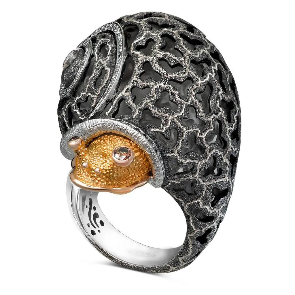 Gold Grand Codi The Snail Ring with Diamonds