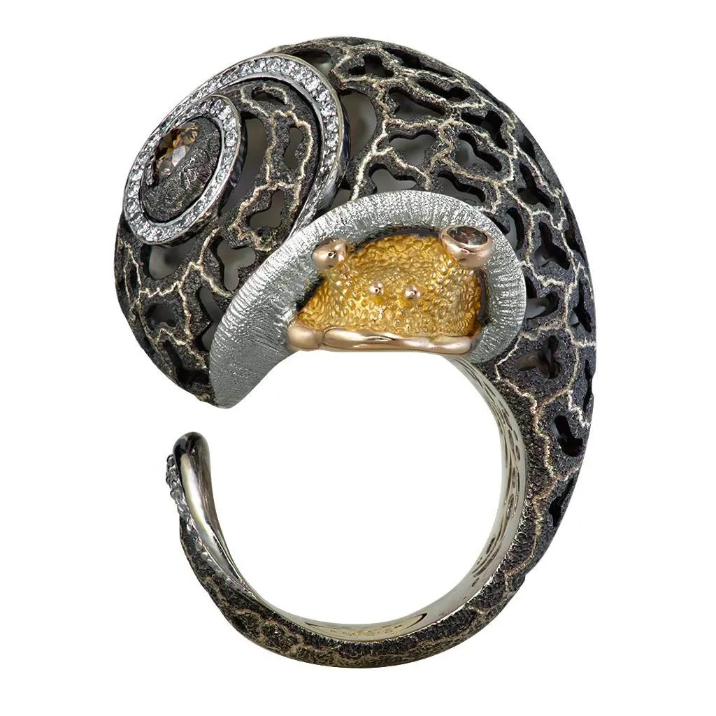 Gold Grand Codi The Snail Ring with Diamonds