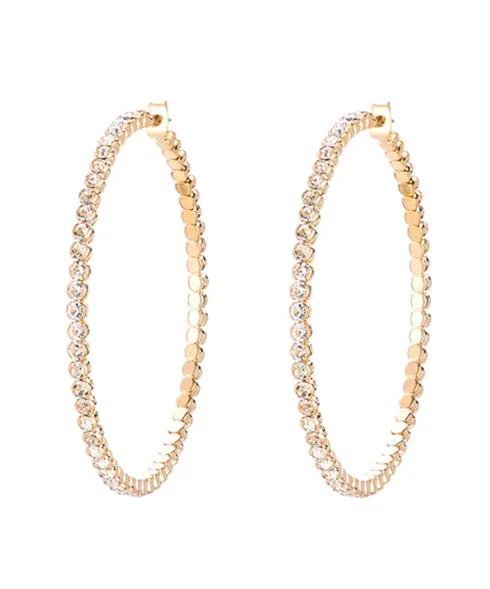 Gold Hoops with Clear Bling Rhinestones - large size