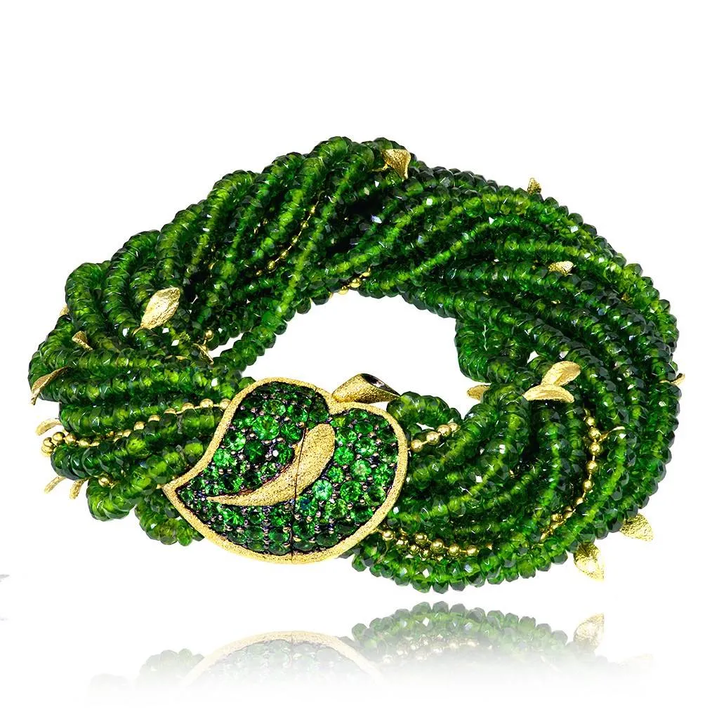 Gold Sunflower Leaf Bracelet with Chrome Diopside