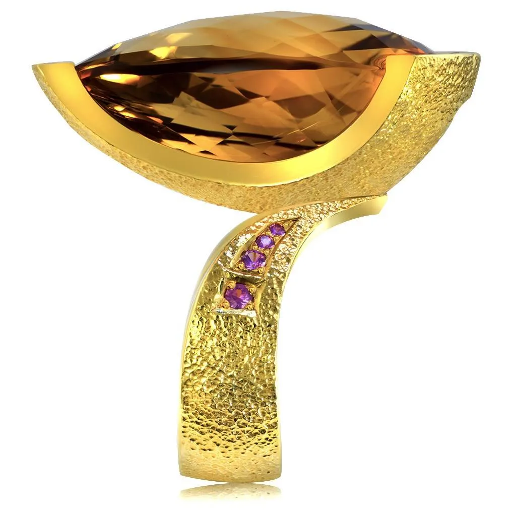 Gold Swan Ring with Honey Citrine & Pink Sapphires