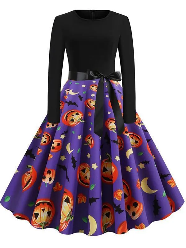 Halloween Hanging Neck Casual Print Dress