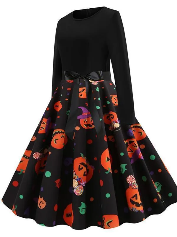 Halloween Hanging Neck Casual Print Dress