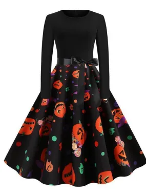 Halloween Hanging Neck Casual Print Dress