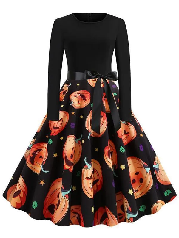 Halloween Hanging Neck Casual Print Dress