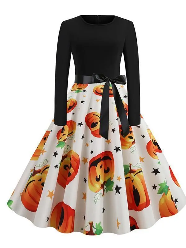 Halloween Hanging Neck Casual Print Dress