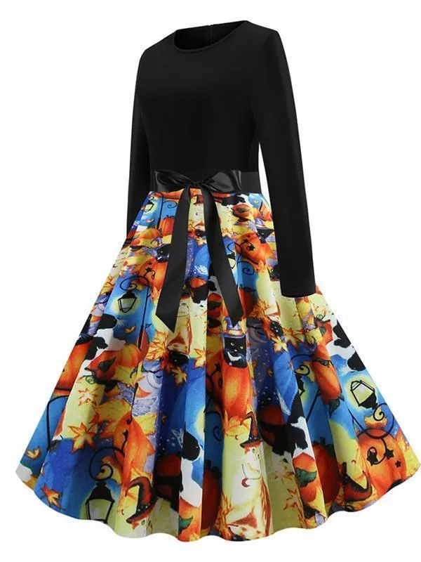 Halloween Hanging Neck Casual Print Dress