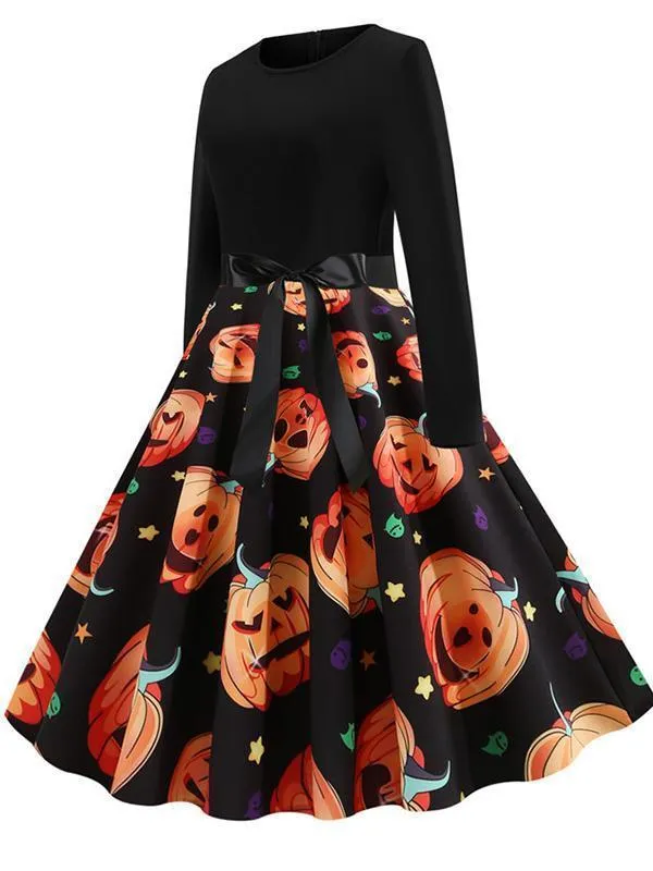 Halloween Hanging Neck Casual Print Dress