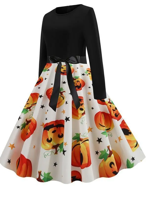 Halloween Hanging Neck Casual Print Dress