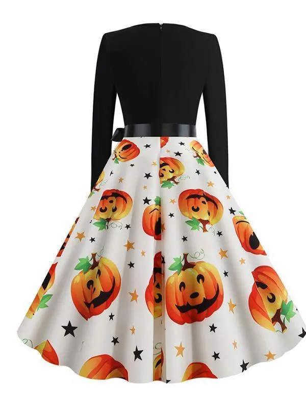 Halloween Hanging Neck Casual Print Dress